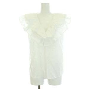 タグ付き タイプライターラッフルTOP ブラウス シャツ プルオーバー フリル Vネック 36 S 白 ホワイト