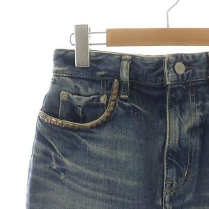 JEANS タイトスカート ロング ミモレ デニム ジップフライ USED加工 