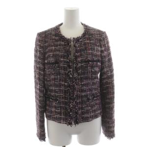 ANAYI スーツ セットアップ 上下 ノーカラージャケット タイトスカート ツイード ウール混 38 M 黒 ブラック 紫 パープル