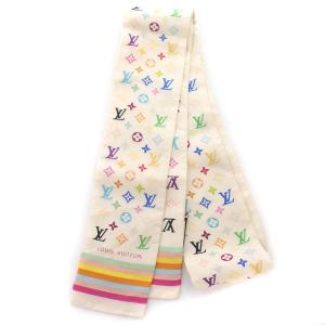 LOUIS VUITTON リボンタイ モノグラム M71991 シルク バンドー スカーフ マルチカラー 白