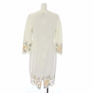 GRACE CONTINENTAL 18SS ヘム刺繍OP ワンピース ひざ丈 七分袖 バックスリット 花柄チュール 38 M 白 ホワイト