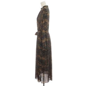 Ameri VINTAGE プリーツロングワンピース シフォン マキシ丈 シアー 長袖 ペーズリー柄 黒 ブラック 茶 ブラウン