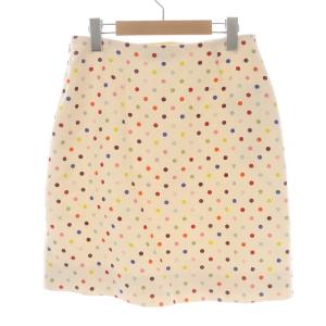 VALENTINO 台形スカート ひざ丈 ドット ウール 絹 シルク 40 M アイボリー 赤 レッド 青 ブルー マルチカラー