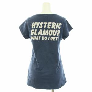 HYSTERIC GLAMOUR Tシャツ カットソー ヘンリーネック 半袖 ファックベア プリント FREE 紺 ネイビー 白 ホワイト