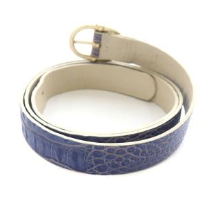 FURLA ベルト ハトメ 型押しレザー 紺 ネイビー ゴールド色