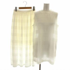 セットアップ 上下 カットソー ノースリーブ クルーネック フレアスカート ロング マキシ ギャザー シアー シースルー S