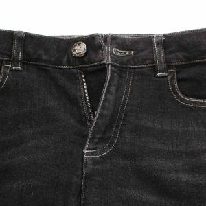 CHANEL デニムパンツ スキニー スリム ロング 裾カットワーク カメリアボタン 34 XS ブラック
