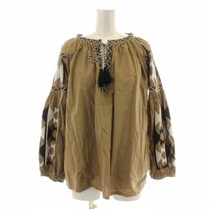 キカ刺繍TOP ブラウス シャツ 長袖 バルンスリーブ 刺繍 36 S ベージュ 黒 ブラック 白 ホワイト 18141019