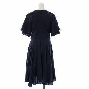 BORDERS at BALCONY 18SS ワンピース ロング 半袖 Vネック 刺繍 38 M 紺 ネイビー