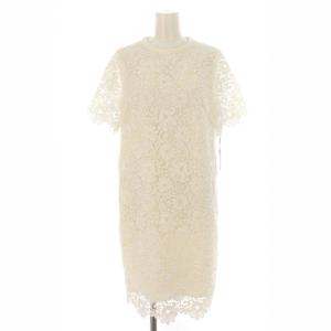 タグ付き レースショートスリーブワンピース ドレス ミニ 半袖 総レース Iライン タイト 36 S 白 ホワイト
