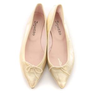 Repetto バレエシューズ フラットシューズ ポインテッドトゥ リボン レザー 靴 シューズ 36 22.7cm ゴールド