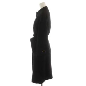 kate spade new york ノーカラーコート ロング丈 ウール 裏地ストライプ アウター 0 XS 黒 ブラック