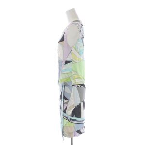 Emilio Pucci タイトワンピース ひざ丈 Uネック ノースリーブ プッチ柄 絹 シルク 38 S 白 ホワイト 黒 ブラック マルチカラー