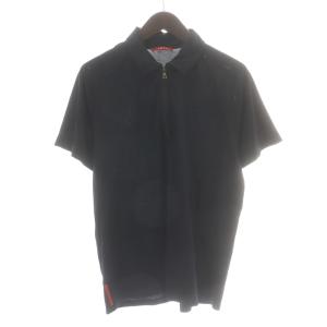 ポロシャツ 半袖 ハーフジップ L 黒 ブラック