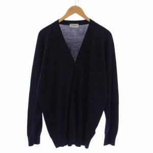 ニットカーディガン 長袖 Vネック ウール L 紺 ネイビー