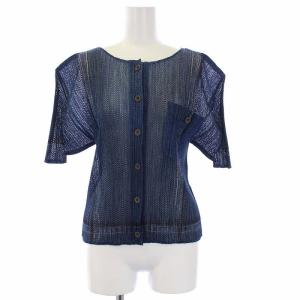 イッセイミヤケ デニム転写 カーディガン プリーツ ネイビー PP12-JO544