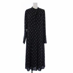 19AW ホースシュープリントワンピース 長袖 ロング リボン 38 M 黒 ブラック