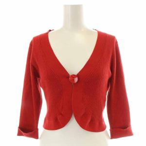22SS ニットカーディガン ボレロ リブ 七分袖 38 M 赤 レッド