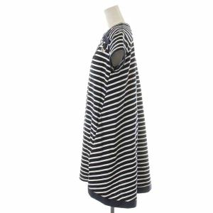 sacai ワンピース ひざ丈 コットン ボーダー レースアップ 半袖 1 S 紺 ネイビー 白 ホワイト