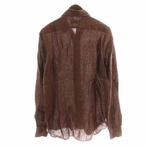BARBA ボタンダウンシャツ リネン 麻 長袖 40/15 3/4 L 茶 ブラウン