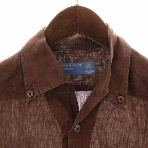 BARBA ボタンダウンシャツ リネン 麻 長袖 40/15 3/4 L 茶 ブラウン