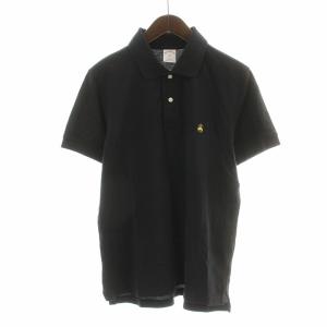 ポロシャツ 半袖 ハーフボタン 鹿の子 ロゴ刺繍 M 黒 ブラック