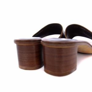 Sergio Rossi サンダル ミュール スクエアトゥ チャンキーヒール バックル レザー 35.5 22.5cm 茶 ブラウン