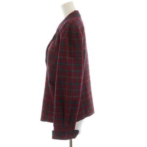 Leilian スーツ セットアップ 上下 テーラードジャケット ダブル プリーツスカート ミモレ ロング チェック柄 ウール 11 L 赤