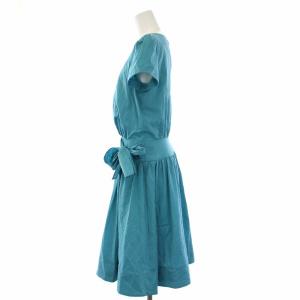 M'S GRACY フレアワンピース 半袖 ひざ丈 リボン 40 L 青 ブルー