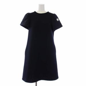 ワンピース ひざ丈 半袖 キルティング 切替 ワッペン 38 M 紺 ネイビー