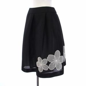 M'S GRACY フレアスカート ひざ丈 花柄 刺繍 スパンコール 42 L 黒 ブラック