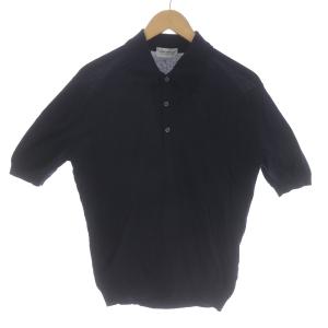 ポロシャツ 半袖 ハーフボタン 薄手 ニット コットン S 紺 ネイビー