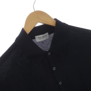 JOHN SMEDLEY ポロシャツ 半袖 ハーフボタン 薄手 ニット コットン S 紺 ネイビー