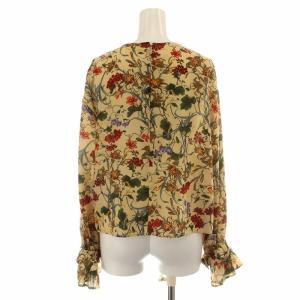 Lois CRAYON ブラウス 長袖 ベルト 花柄 総柄 プリント M ベージュ マルチカラー