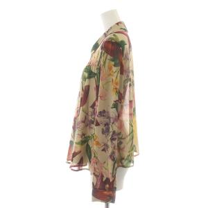 Lois CRAYON ブラウス シャツ 長袖 花柄 総柄 ラウンドカラー シアー シースルー M ベージュ マルチカラー