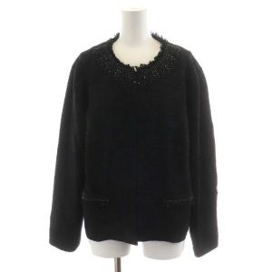 Leilian スーツ セットアップ 上下 ノーカラージャケット タイトスカート ひざ丈 ツイード ビジュー 大きいサイズ 13+ XL 紺