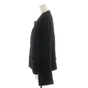 Leilian スーツ セットアップ 上下 ノーカラージャケット タイトスカート ひざ丈 ツイード ビジュー 大きいサイズ 13+ XL 紺