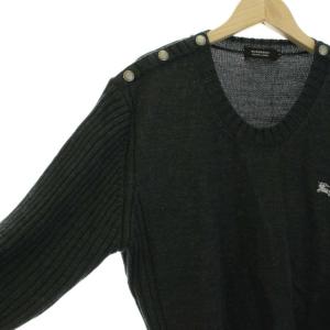 BURBERRY BLACK LABEL ニット セーター ロゴ ワンポイント ウール 長袖 3 L チャコールグレー