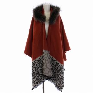 サンプル品 ポンチョ コート ロング フード レオパード ヒョウ柄 ファー 毛皮 F グレー オレンジ