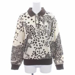 ポロシャツ 長袖 鹿の子 アニマル柄 L アイボリー ブラウン