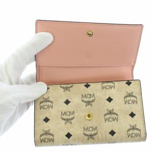 MCM 三つ折り財布 レザー ラビット ロゴ 総柄 ベージュ MYM 8SXL52 IG001