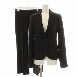 スーツ セットアップ 上下 テーラードジャケット テーパードパンツ ストライプ ウール混 0 XS X0 XXS 茶 ブラウン