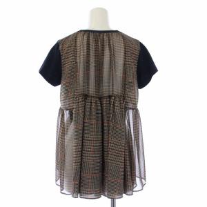 sacai Tシャツ カットソー 半袖 シアー チェック 切替 1 S 紺 茶 ネイビー ブラウン 21-05451