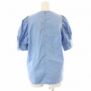 ESTNATION ブラウス シャツ プルオーバー 半袖 パフスリーブ バックジップ 36 S 水色 ライトブルー