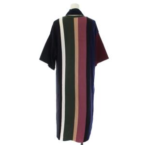 AKIRANAKA ワンピース ニットワンピ ロング マルチストライプ 半袖 ショール 2 M 紺 ネイビー