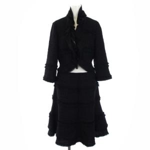 スーツ フォーマル セットアップ 上下 2点セット ツイード フリル ジャケット フレアスカート 42 L 黒 ブラック