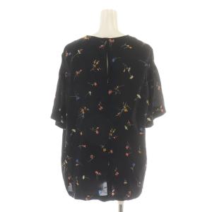 N°21 ブラウス 半袖 花柄 総柄 リボン 絹 シルク 38 M 黒 ブラック マルチカラー