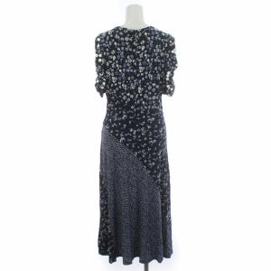 MICHAEL Michael Kors ミックスフローラルマットジャージーシャーリングスリーブドレス ワンピース ミモレ ロング 半袖 花柄 S 紺 ネイビー MS08YM6E1T