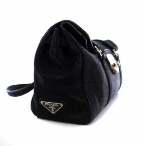 PRADA ハンドバッグ レザー 三角プレート ブラック