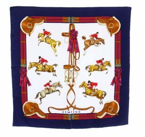 JUMPING 乗馬 スカーフ カレ90 シルク 紺 ネイビー
